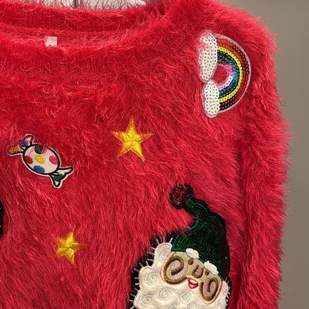 Womens Red Holiday Sweater w Santas & Sequins Size Small - Picture 4 of 6